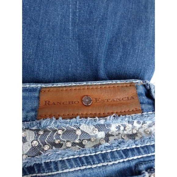 Rancho Estancia Jewelled Distressed Whiskered Embroidered Jeans Size 29 - Picture 8 of 10